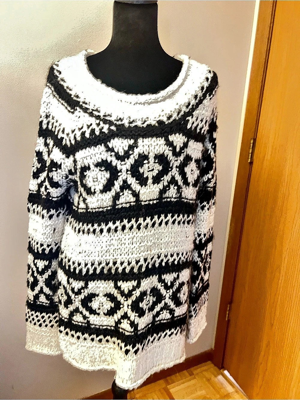 Free People Fireside Tunic Sweater Black & White